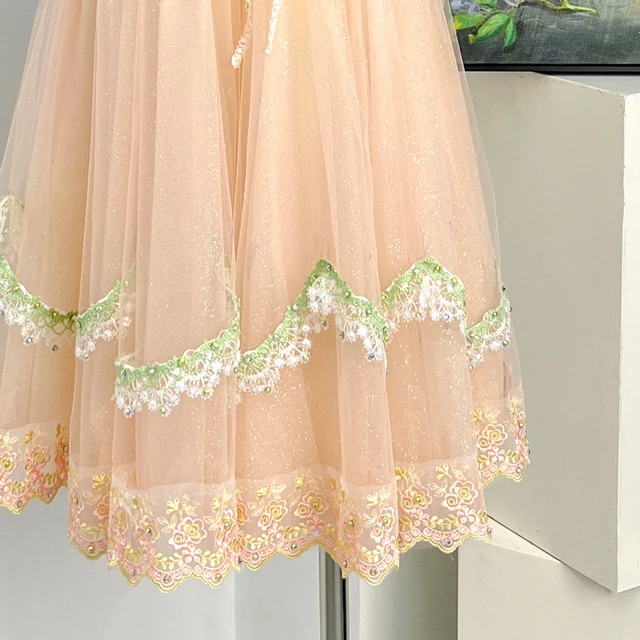 Green Pink Pastoral Peasant Ballet Dress Floral Lace Romantic Ballet Recital Costume|BLC2501