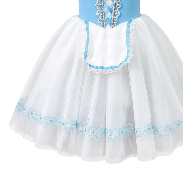 Blue White Peasant Ballet Dress Girls Professional Ballet Performance Costume, Giselle / Village Mai