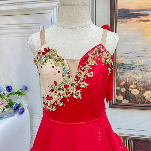 Red Cupid Ballet Costume Rhinestone Embellished Spaghetti Strap Ballet Competition Dress|BLC2073