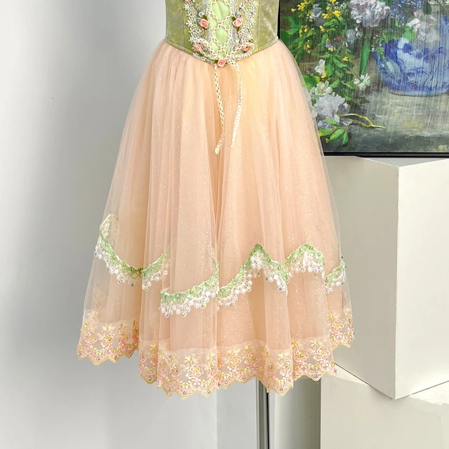 Green Pink Pastoral Peasant Ballet Dress Floral Lace Romantic Ballet Recital Costume|BLC2501