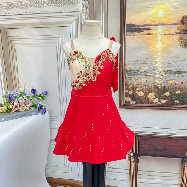 Red Cupid Ballet Costume Rhinestone Embellished Spaghetti Strap Ballet Competition Dress|BLC2073