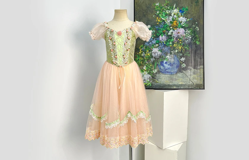 Green Pink Pastoral Peasant Ballet Dress Floral Lace Romantic Ballet Recital Costume|BLC2501