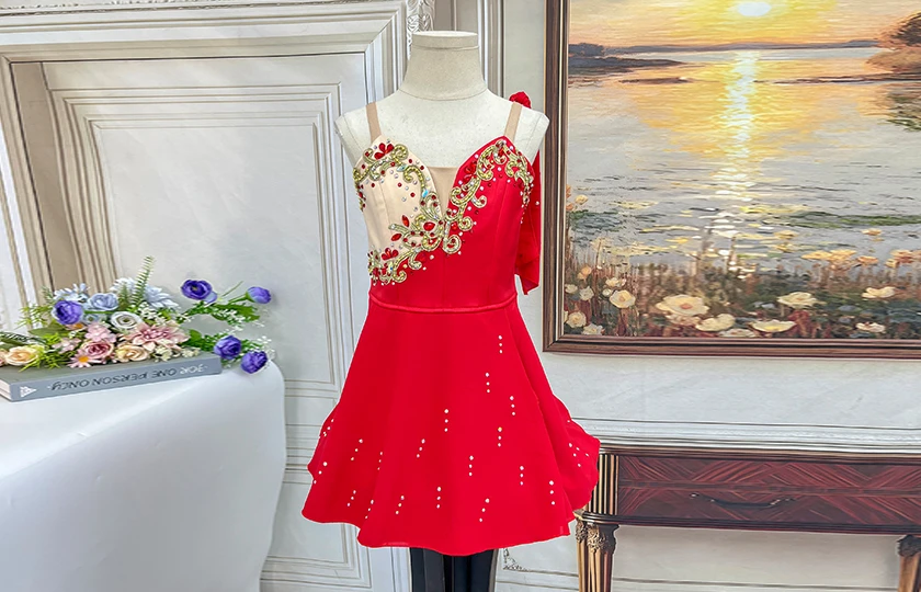 Red Cupid Ballet Costume Rhinestone Embellished Spaghetti Strap Ballet Competition Dress|BLC2073