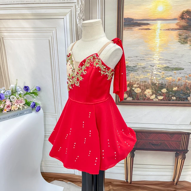 Red Cupid Ballet Costume Rhinestone Embellished Spaghetti Strap Ballet Competition Dress|BLC2073