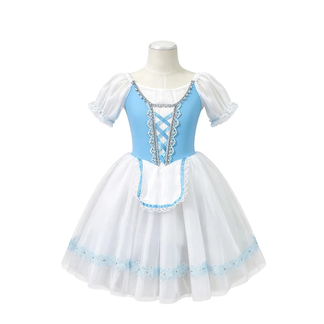 Blue White Peasant Ballet Dress Girls Professional Ballet Performance Costume, Giselle / Village Mai