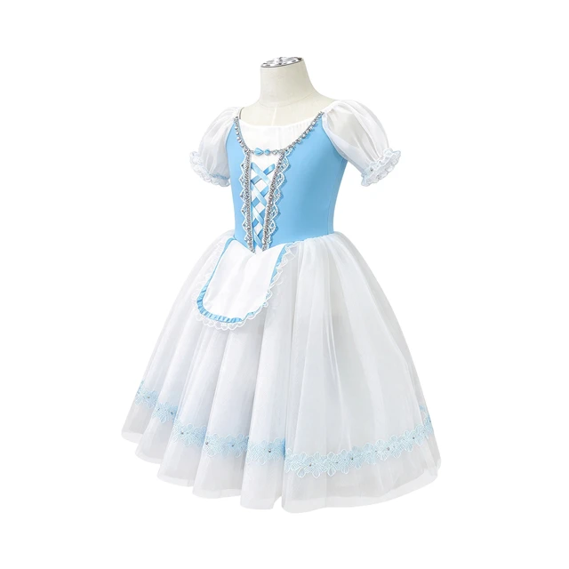 Blue White Peasant Ballet Dress Girls Professional Ballet Performance Costume, Giselle / Village Mai