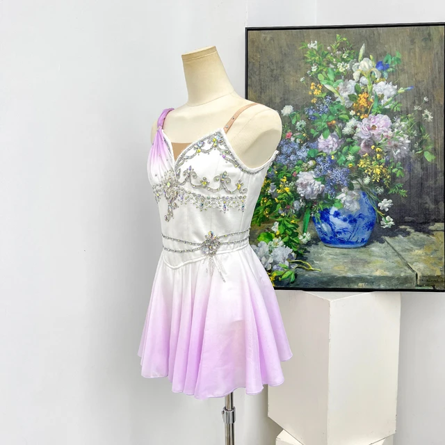 White Lavender Ombre Romantic Ballet Tutu Dress Rhinestone Ballet Variation Performance Costume|BLC2