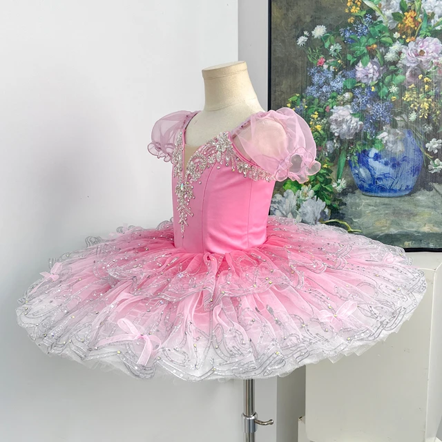 Pink Professional Ballet Tutu Dress Puff Sleeve Ballet Performance Costume for Girls Competition|BLT