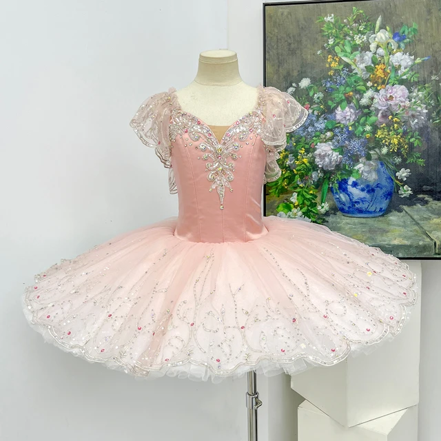 Soft Pink Ruffle Cap Sleeve Rhinestone Embellished Classical Ballet Tutu Dress|BLT2390