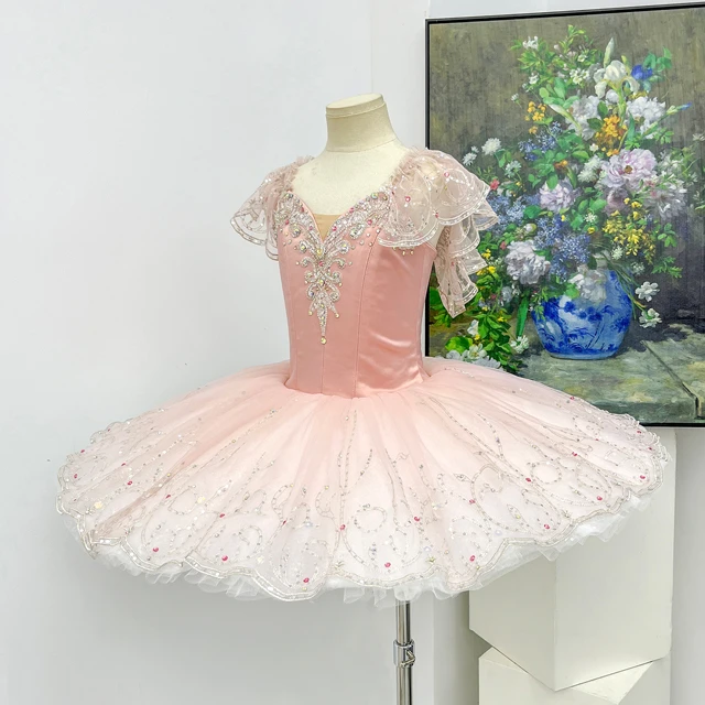 Soft Pink Ruffle Cap Sleeve Rhinestone Embellished Classical Ballet Tutu Dress|BLT2390