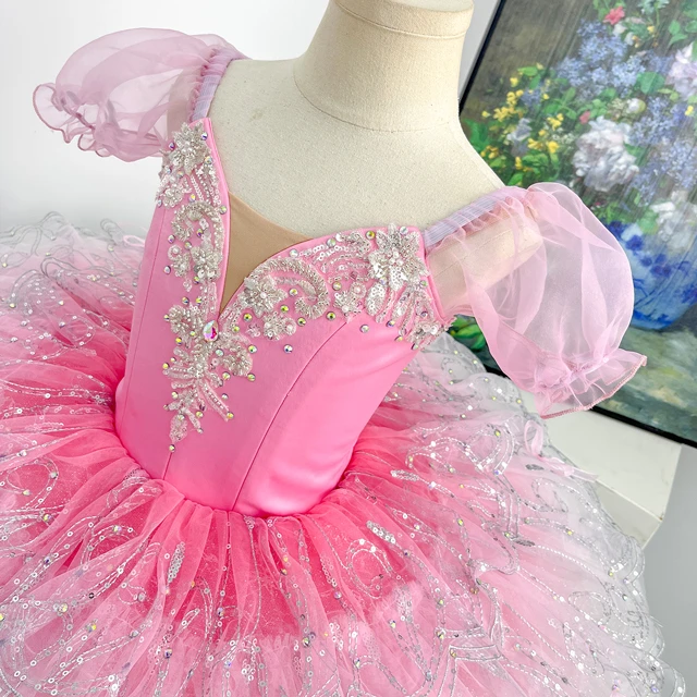 Pink Professional Ballet Tutu Dress Puff Sleeve Ballet Performance Costume for Girls Competition|BLT
