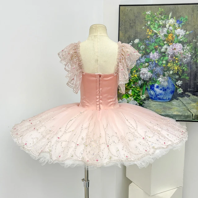 Soft Pink Ruffle Cap Sleeve Rhinestone Embellished Classical Ballet Tutu Dress|BLT2390